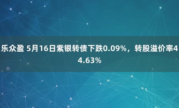 乐众盈 5月16日紫银转债下跌0.09%，转股溢价率44.63%